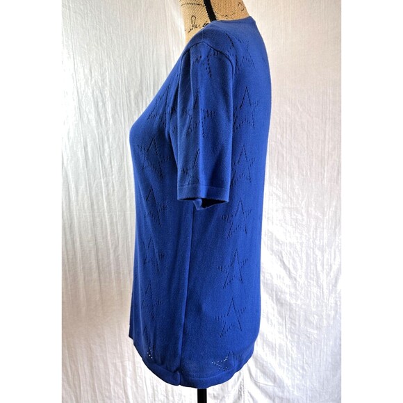 P.A.R.O.S.H. Women's Blue Star Short Sleeve Knit Cotton Sweater Sz L Italy - Picture 3 of 10